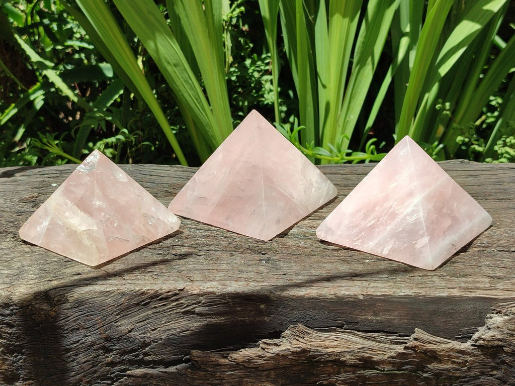 Hand Made Gemmy Rose Quartz Pyramids x 4 From Madagascar