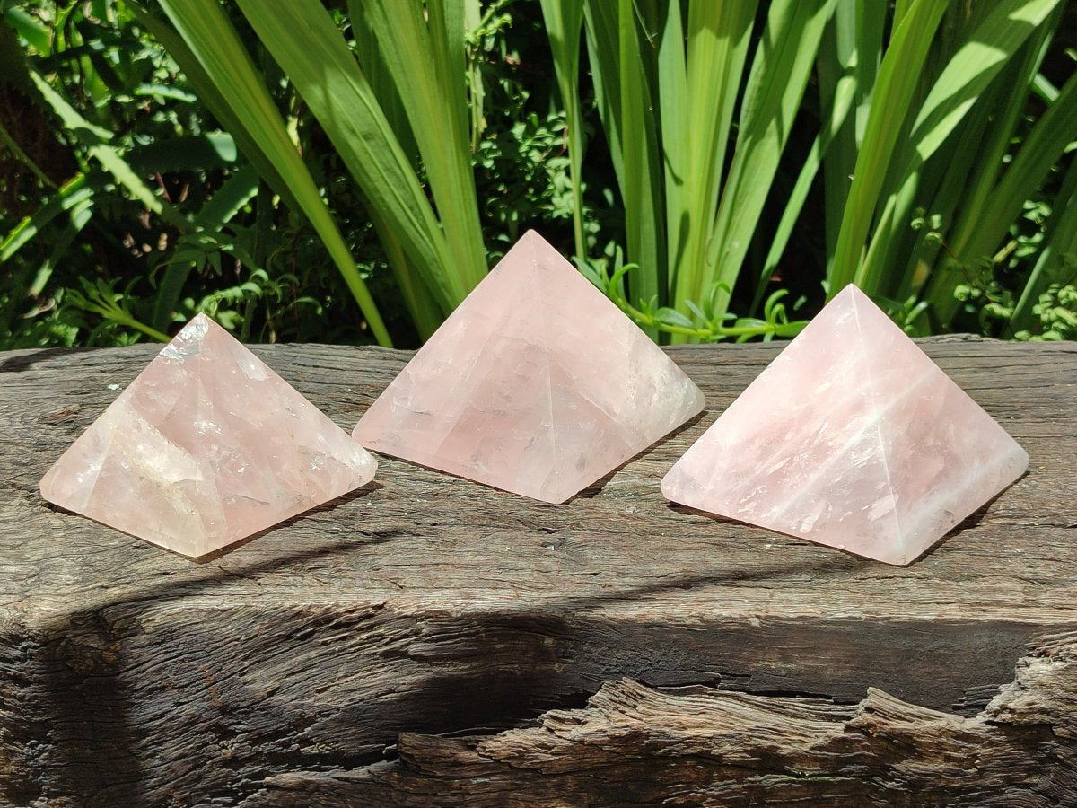 Hand Made Gemmy Rose Quartz Pyramids x 4 From Madagascar