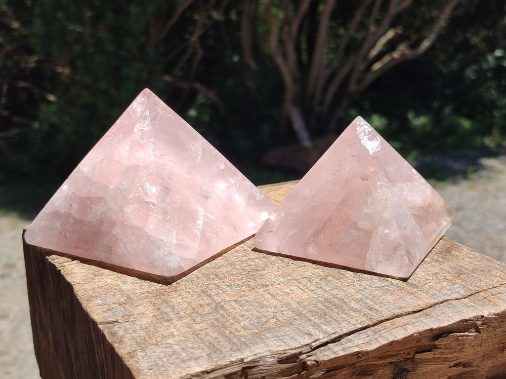 Hand Made Gemmy Rose Quartz Pyramids x 4 From Madagascar