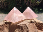Hand Made Gemmy Rose Quartz Pyramids x 4 From Madagascar