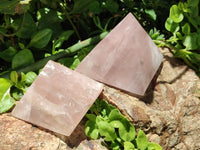 Hand Made Gemmy Rose Quartz Pyramids x 4 From Madagascar