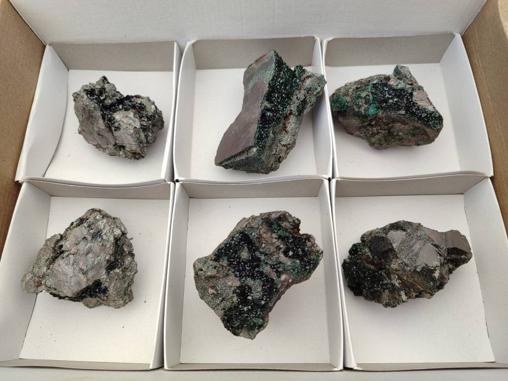 Natural Libethenite Crystals On Dolomite Matrix Specimens x 6 From Shituru, Congo