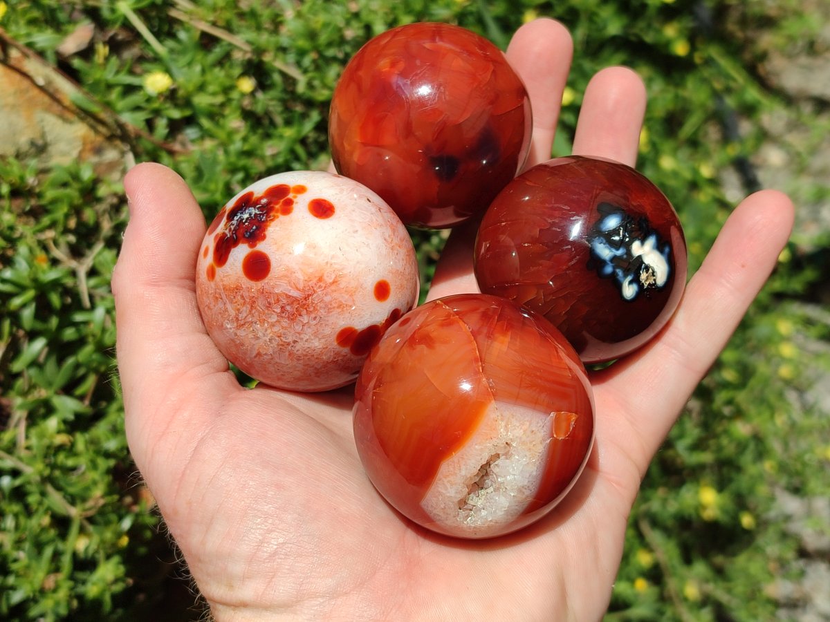 Polished Carnelian Agate Gemstone Spheres x 7 From Madagascar