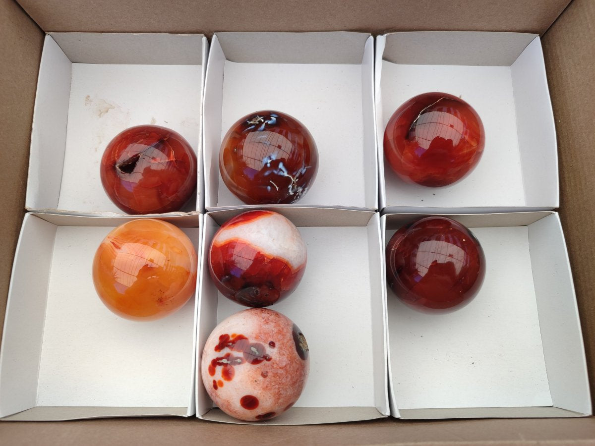Polished Carnelian Agate Gemstone Spheres x 7 From Madagascar