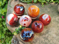Polished Carnelian Agate Gemstone Spheres x 7 From Madagascar