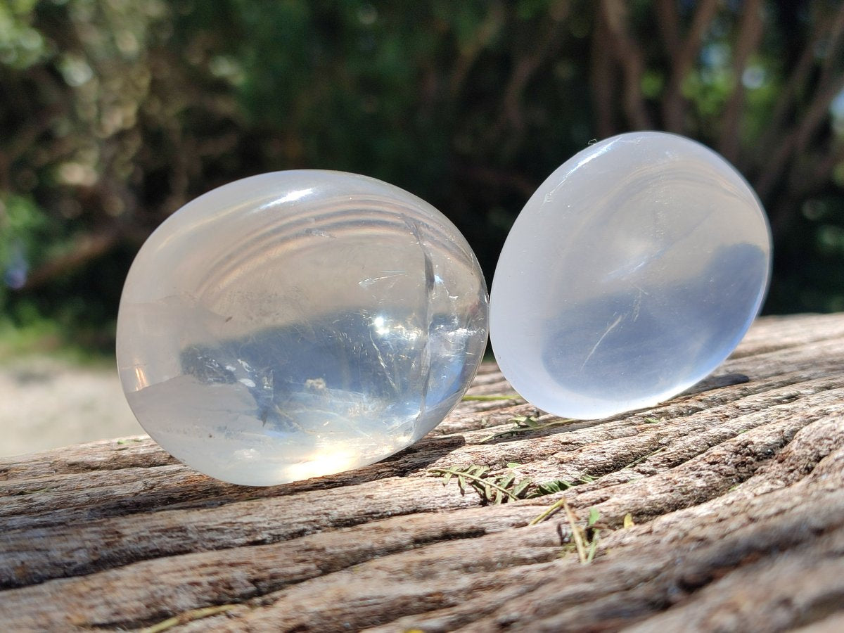 Polished Girasol Pearl Quartz Palm Stones x 12 From Ambatondrazaka, Madagascar