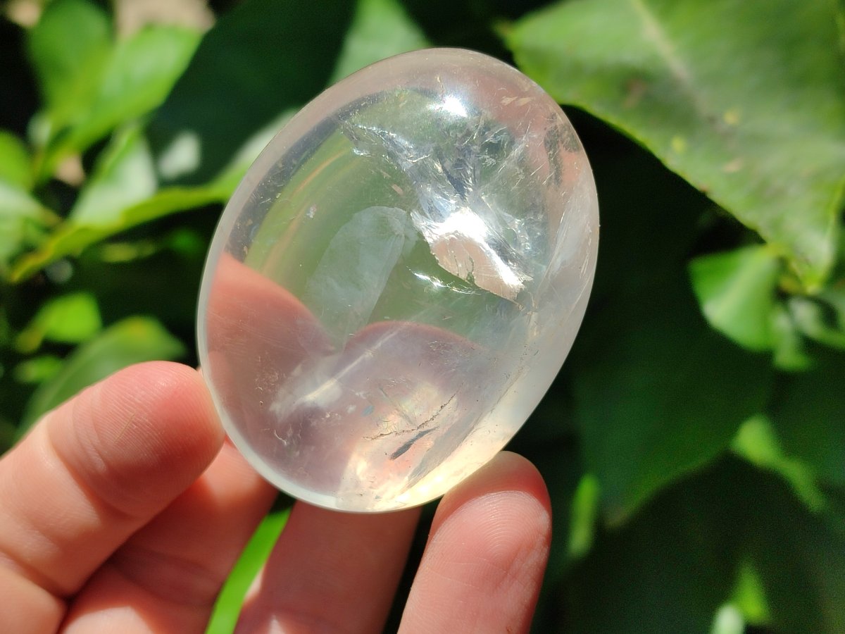 Polished Girasol Pearl Quartz Palm Stones x 12 From Ambatondrazaka, Madagascar