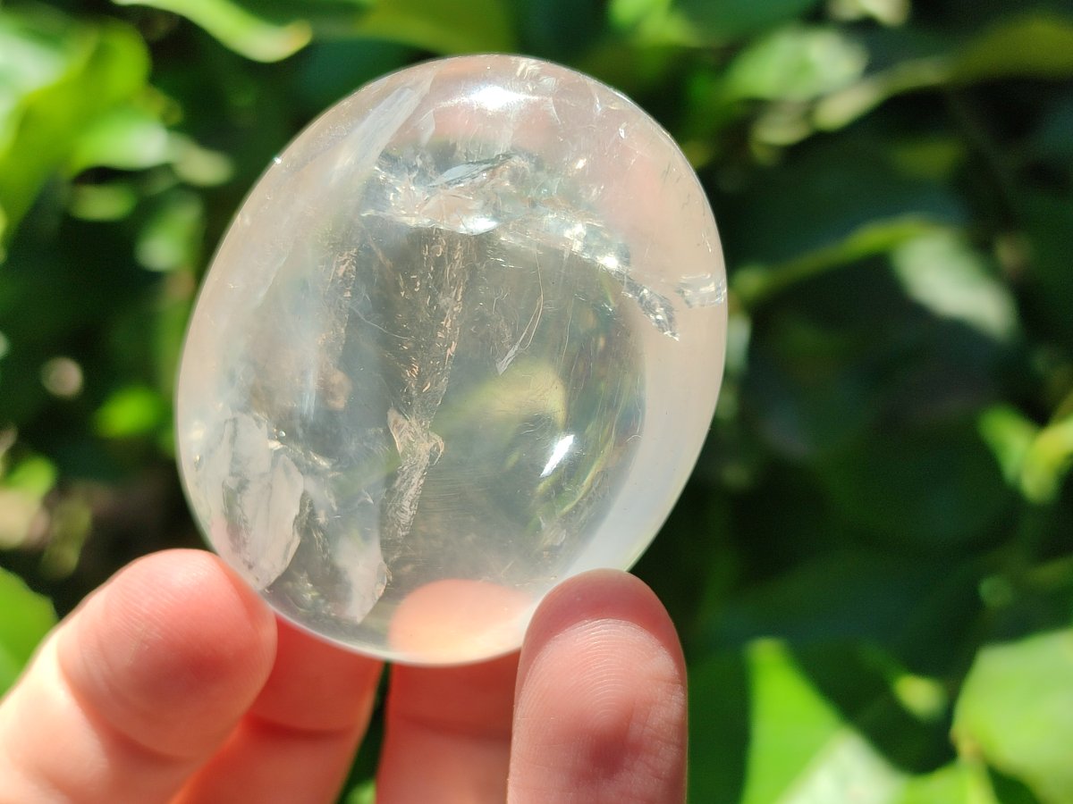 Polished Girasol Pearl Quartz Palm Stones x 12 From Ambatondrazaka, Madagascar