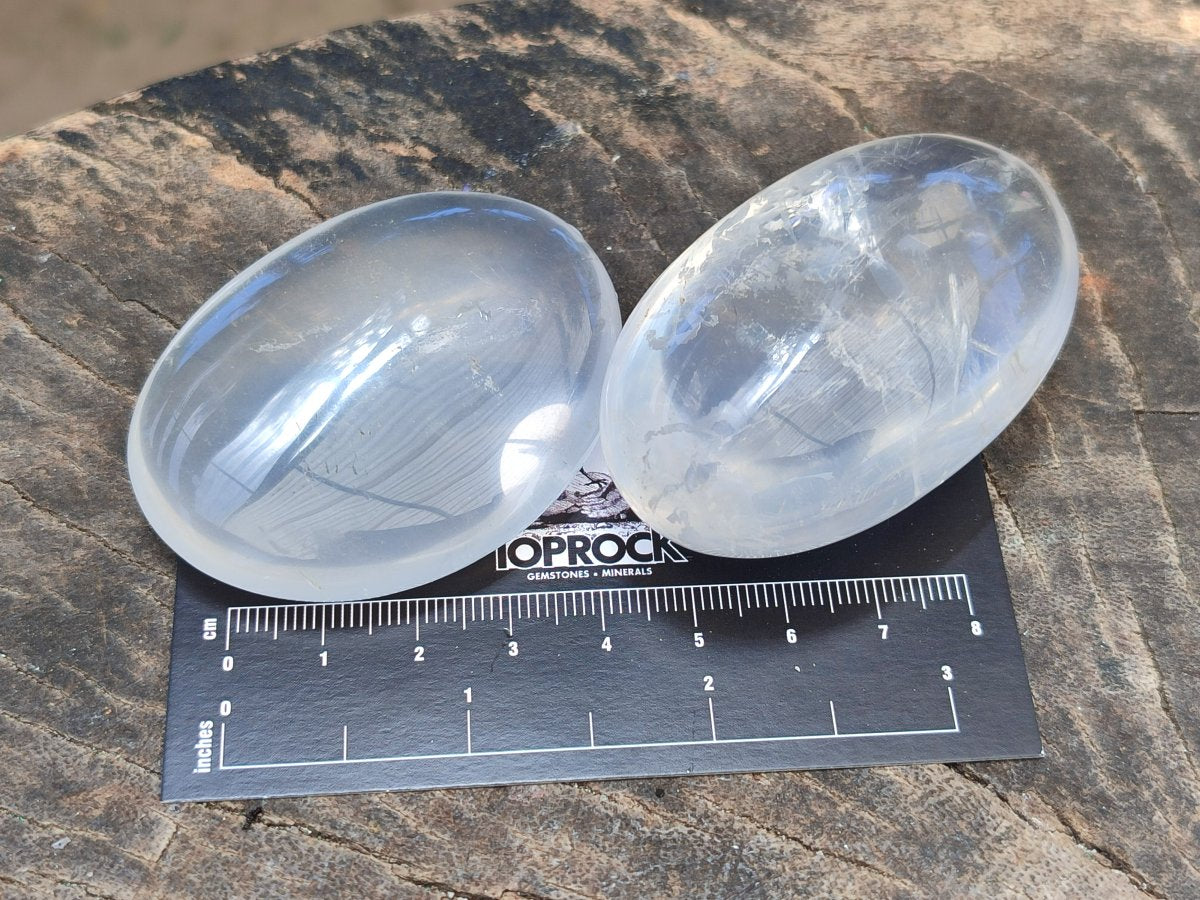 Polished Girasol Pearl Quartz Palm Stones x 12 From Ambatondrazaka, Madagascar