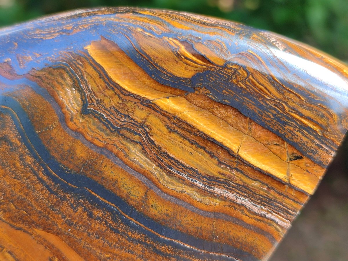 Polished Golden Tigers Eye With Banded Iron Stone Standing Free Forms x 2 From Prieska, South Africa