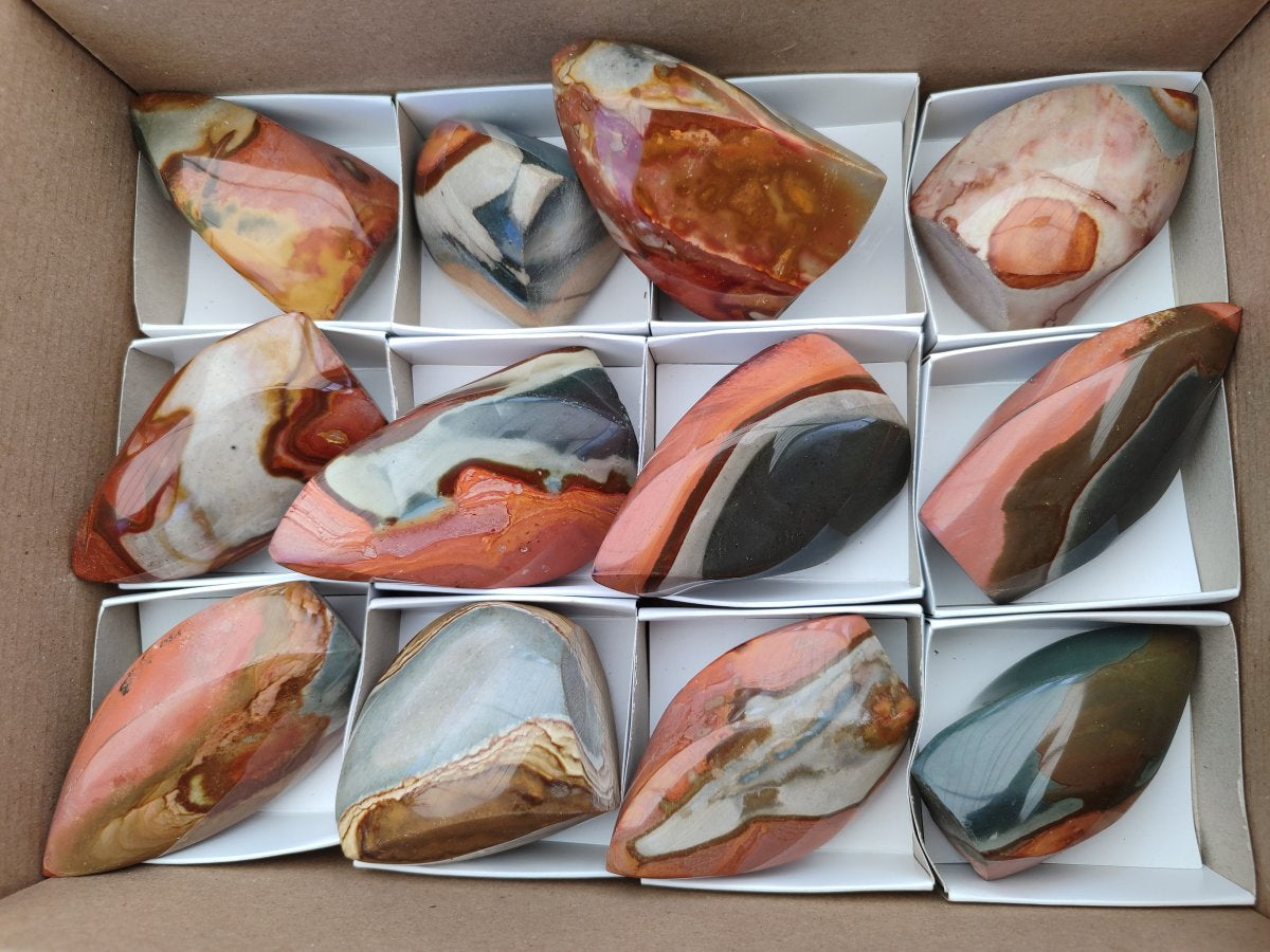 Polished Polychrome Jasper Flame x 12 From NW Coast, Madagascar