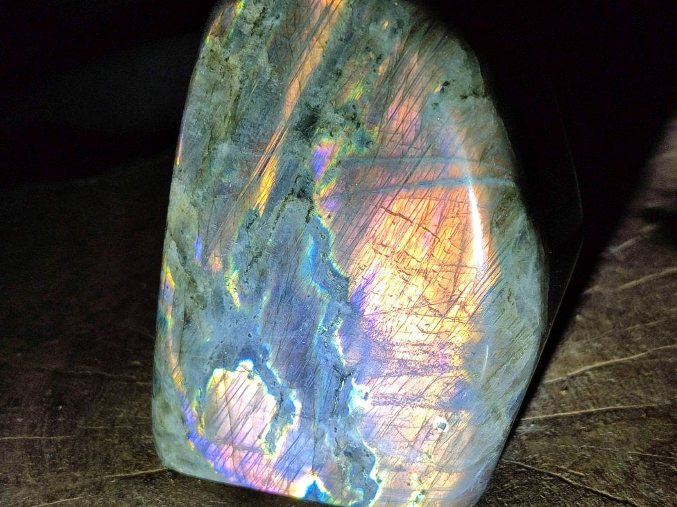Polished Rare Purple Sunset Flash Labradorite Standing Free Forms x 3 From Madagascar