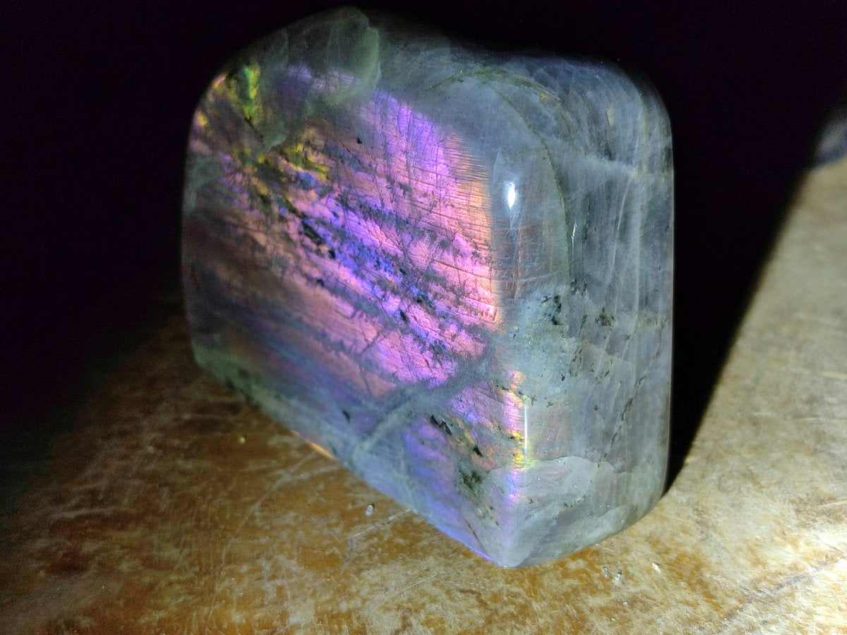 Polished Rare Purple Sunset Flash Labradorite Standing Free Forms x 3 From Madagascar