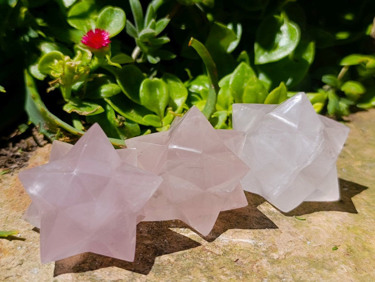 Hand Made Gemmy Rose Quartz Merkabahs x 5 From Madagascar