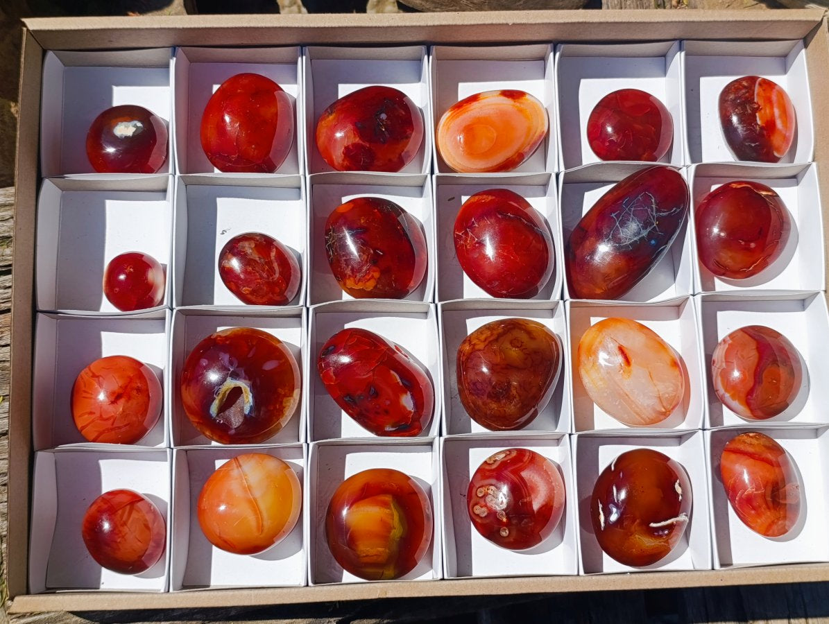 Polished Carnelian Agate Gemstone Galets x 24 From Madagascar