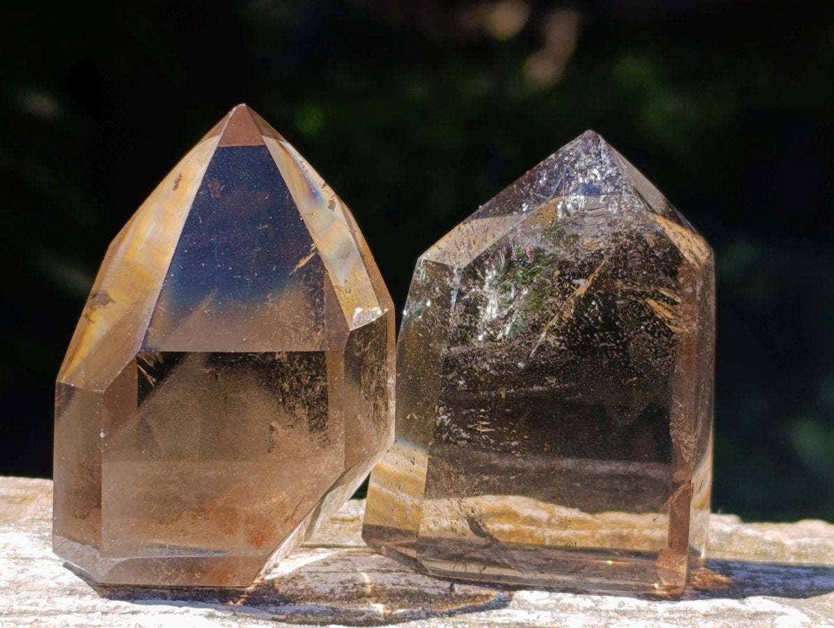 Polished Smokey Window Quartz Crystals x 12 From Madagascar