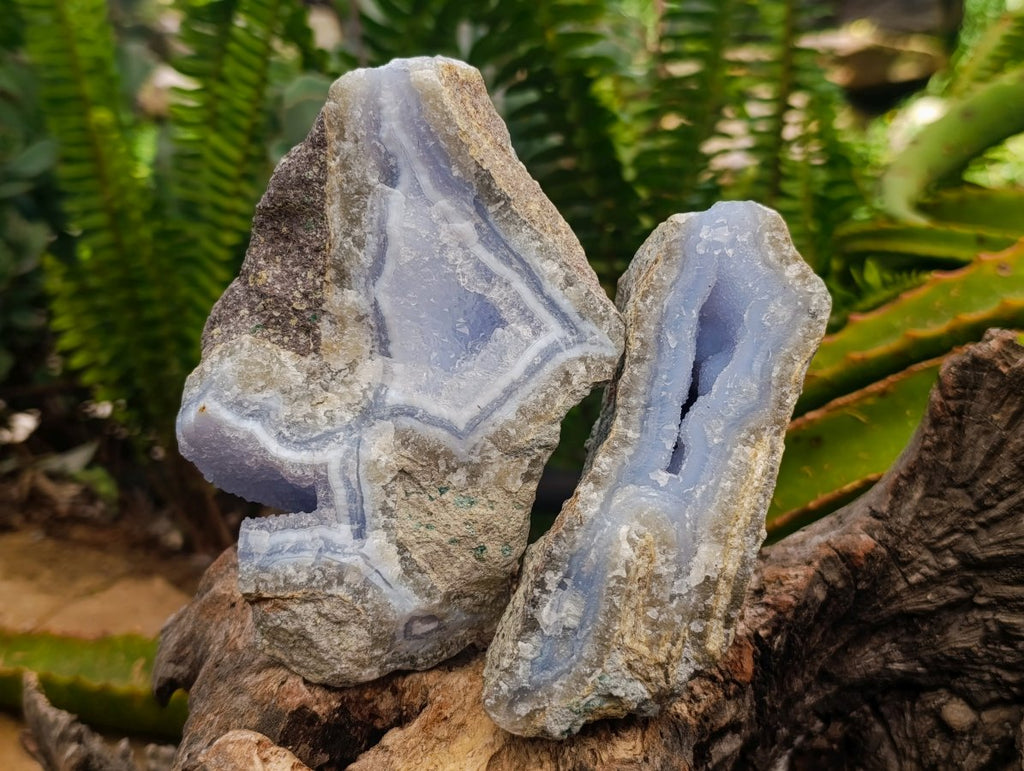 Natural Blue Lace Agate Geode Specimens x 4 From Nsanje, Malawi