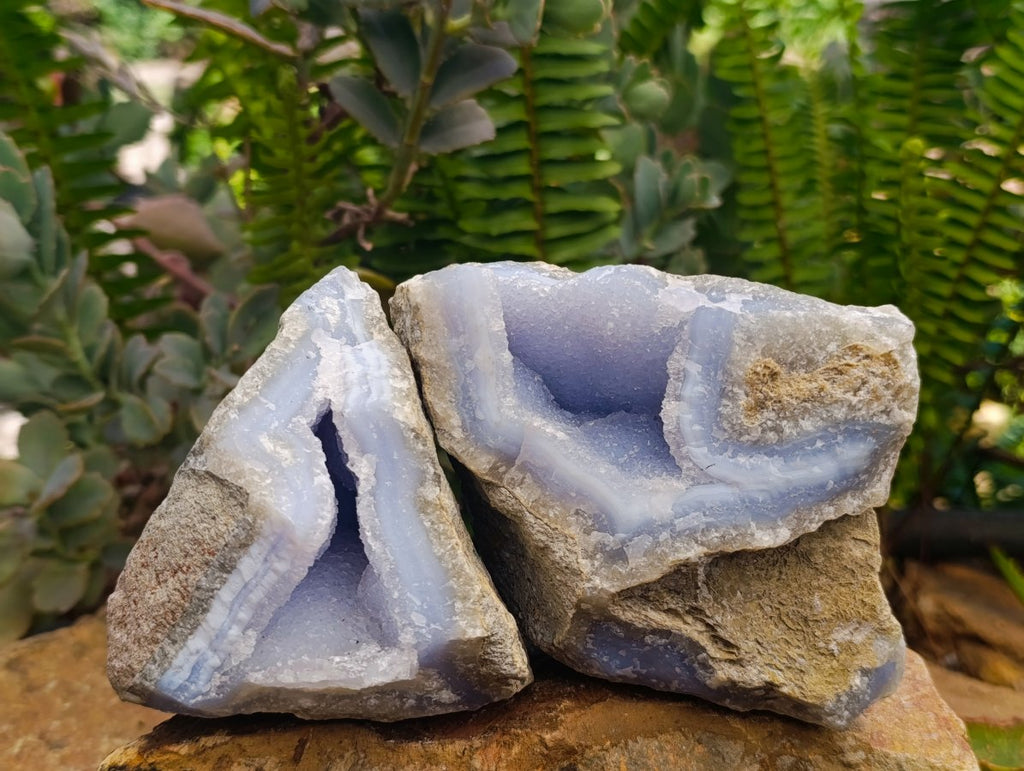 Natural Blue Lace Agate Geode Specimens x 4 From Nsanje, Malawi