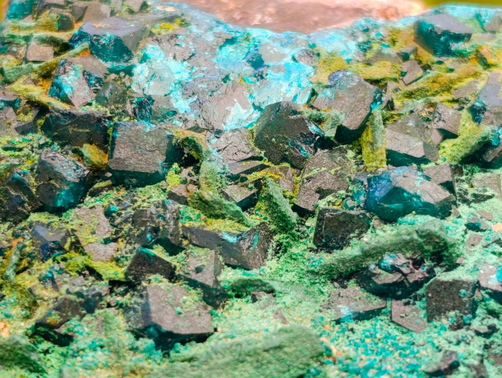 Natural Large Dioptase On Dolomite Specimen with Malachite x 1 From Likasi, Congo