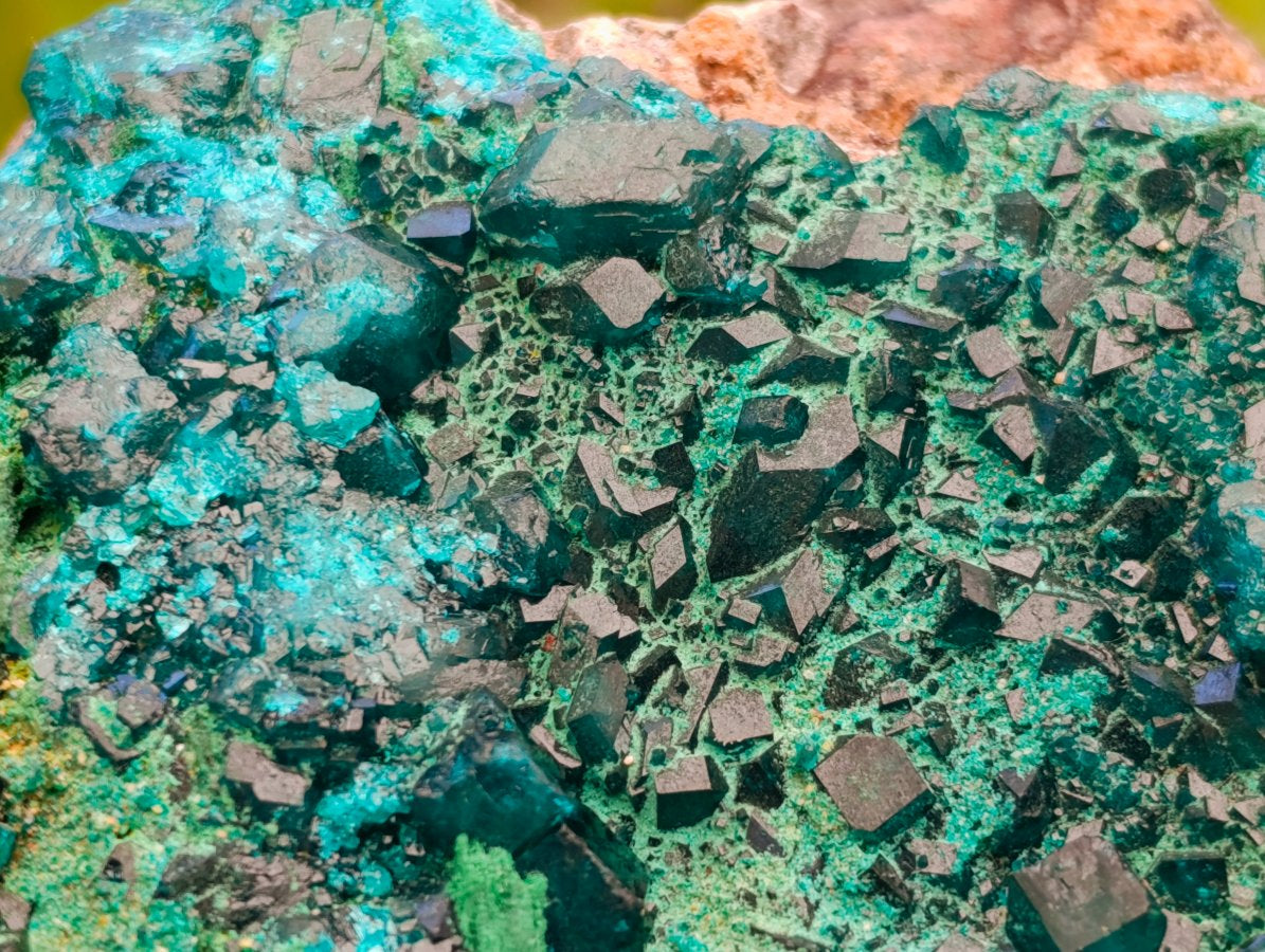 Natural Large Dioptase On Dolomite Specimen with Malachite x 1 From Likasi, Congo
