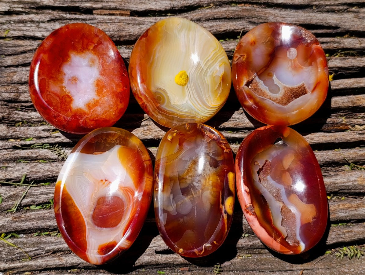 Polished Carnelian Agate Gemstone Bowl x 6 From Madagascar