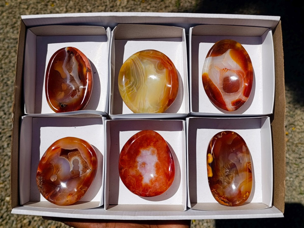 Polished Carnelian Agate Gemstone Bowl x 6 From Madagascar