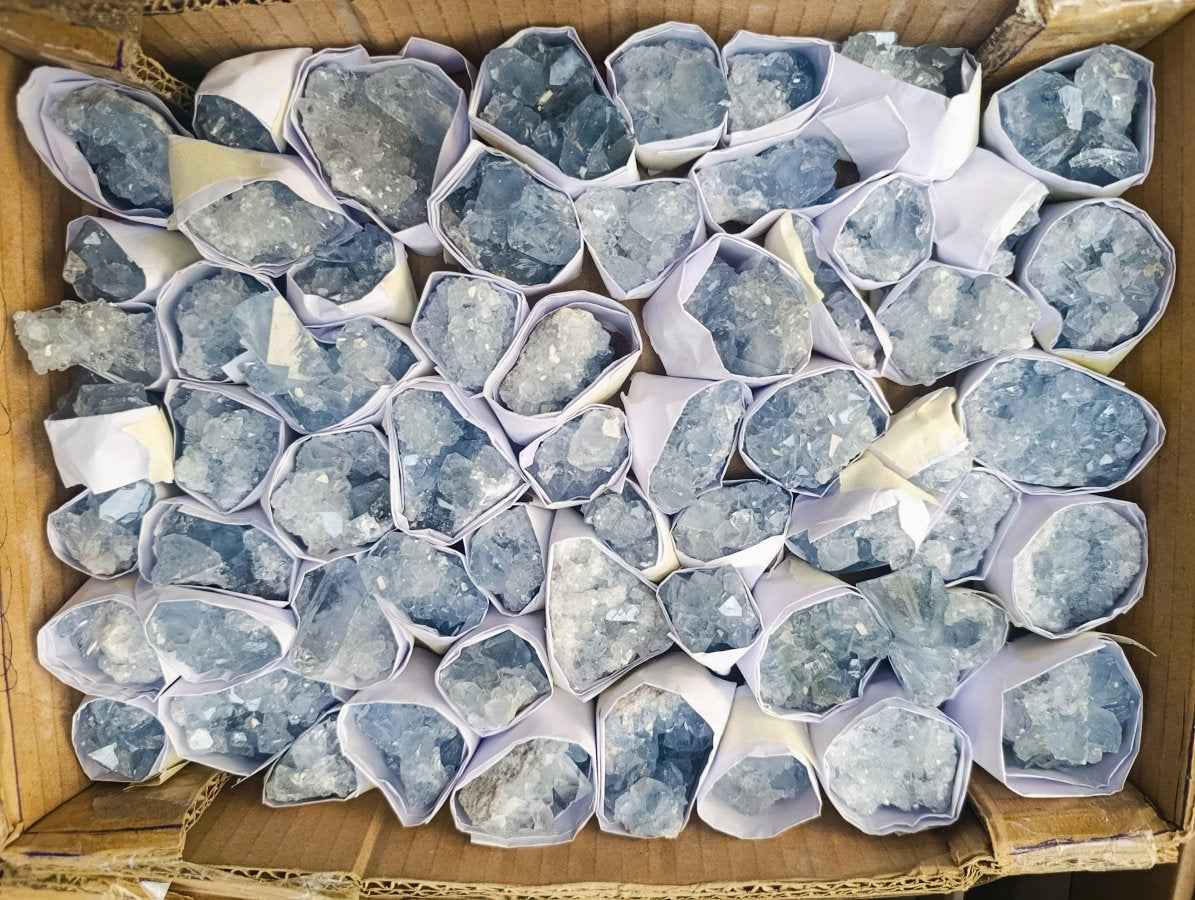 Natural Mini Blue Celestite Specimens x 59 From Sakoany, Madagascar