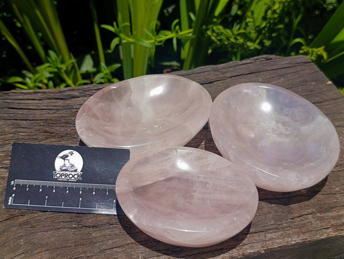 Polished Gemmy Rose Quartz Bowls x 3 From Madagascar