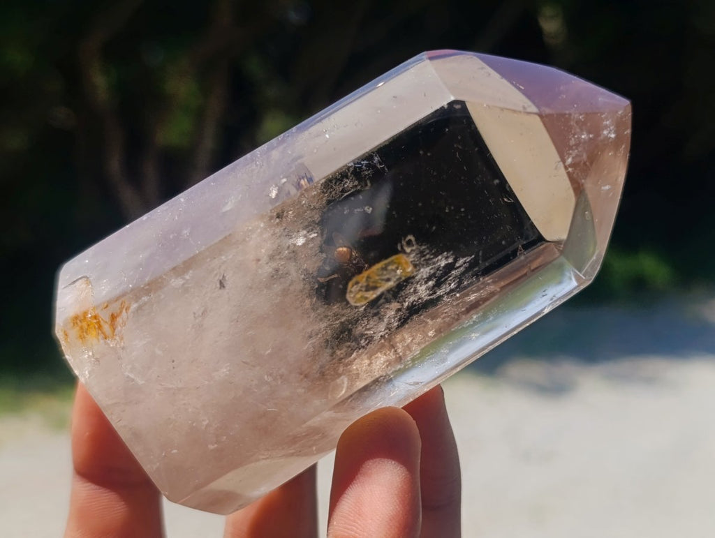 Mixed Polished Smokey Window Quartz Crystals x 4 From Madagascar