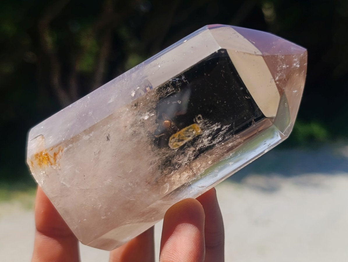 Mixed Polished Smokey Window Quartz Crystals x 4 From Madagascar