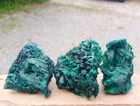Natural Silky Malachite Specimens x 3 From Kasompe, Congo