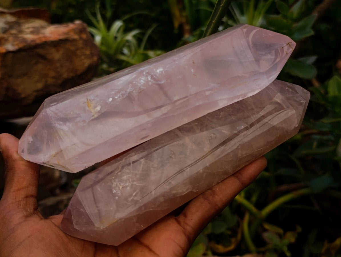 Polished Double Terminated Gemmy Rose Quartz Crystals x 6 From Madagascar