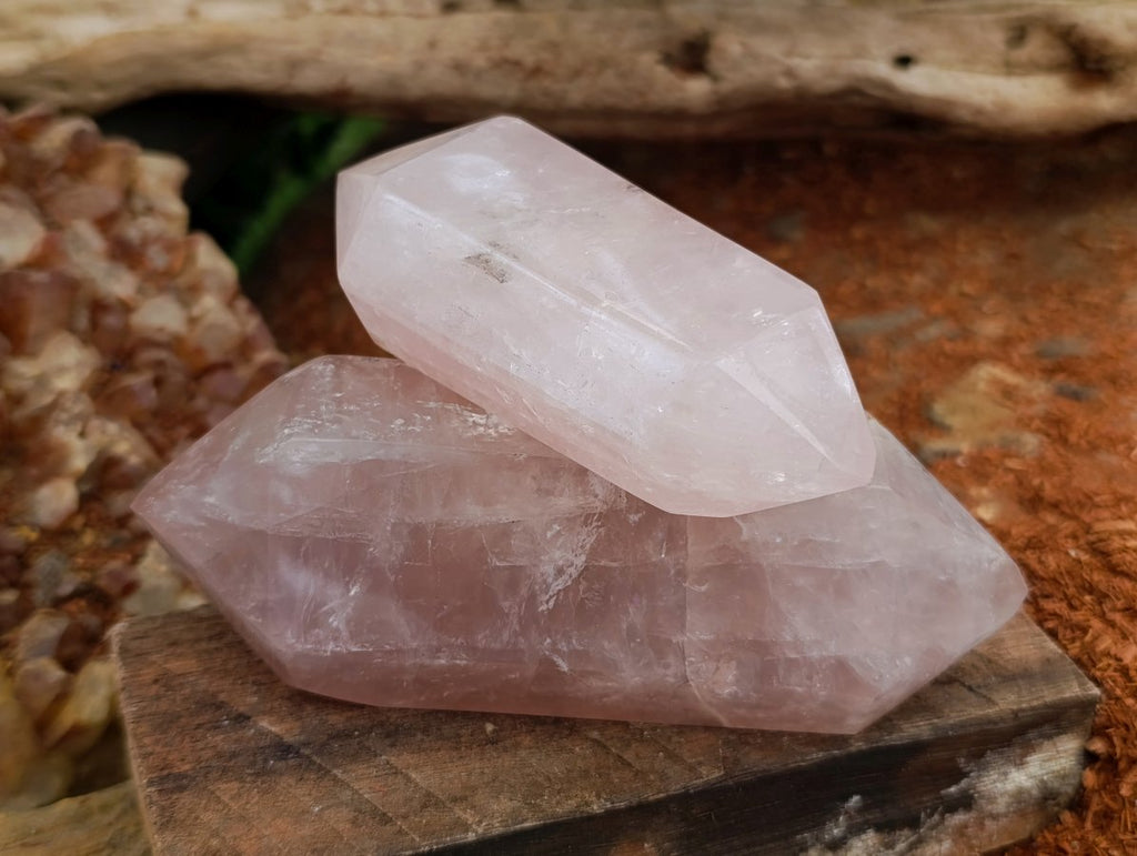 Polished Double Terminated Gemmy Rose Quartz Crystals x 6 From Madagascar - Toprock Gemstones and Minerals 