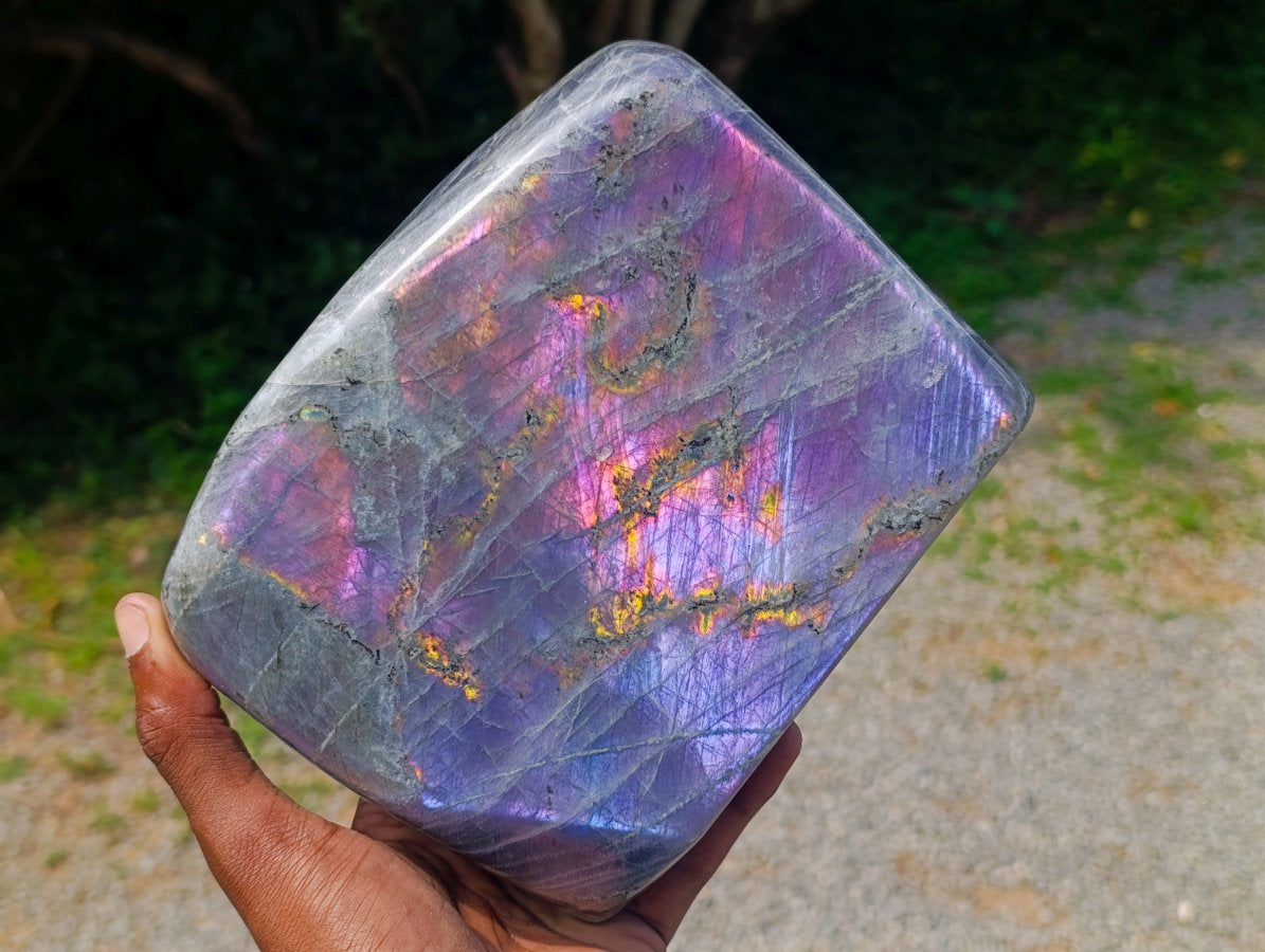 Polished Large Rare Purple Sunset Flash Labradorite Standing Free Form x 1 From Madagascar