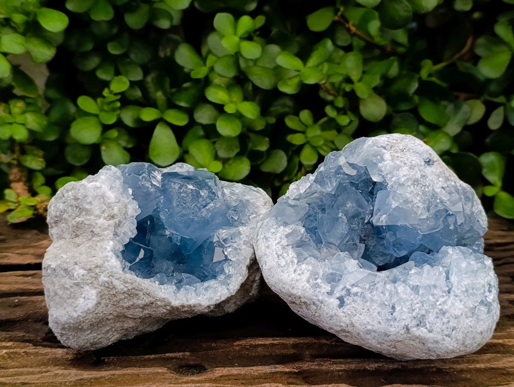 Natural Blue Celestite Geode Specimens x 2 From Sakoany, Madagascar
