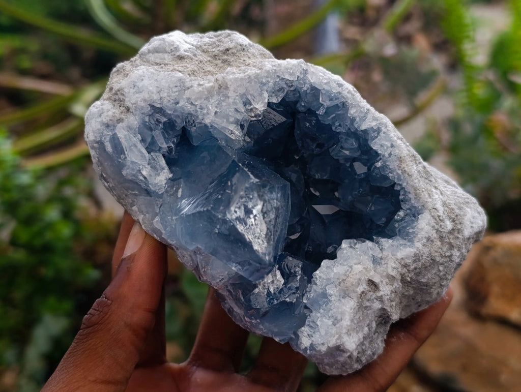 Natural Blue Celestite Geode Specimens x 2 From Sakoany, Madagascar