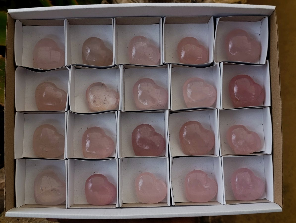 Polished Gemmy Rose Quartz Hearts x 20 From Madagascar