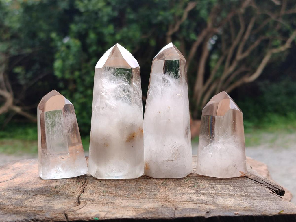 Polished Wispy Phantom Smokey Quartz Crystals x 6 From Madagascar