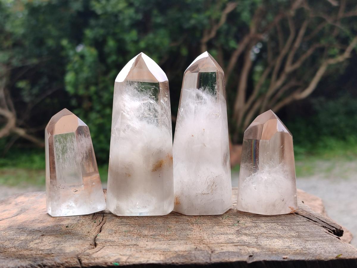Polished Wispy Phantom Smokey Quartz Crystals x 6 From Madagascar