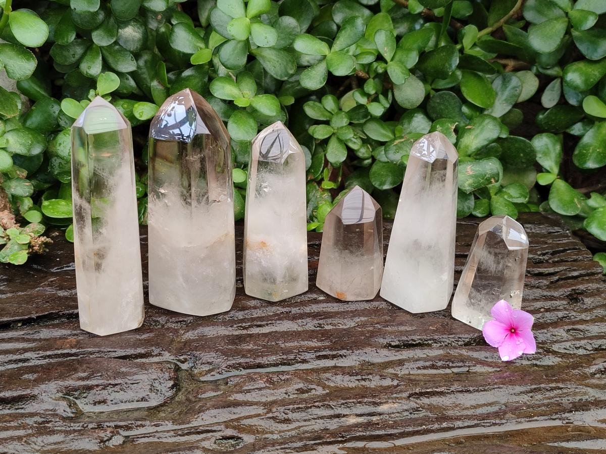 Polished Wispy Phantom Smokey Quartz Crystals x 6 From Madagascar