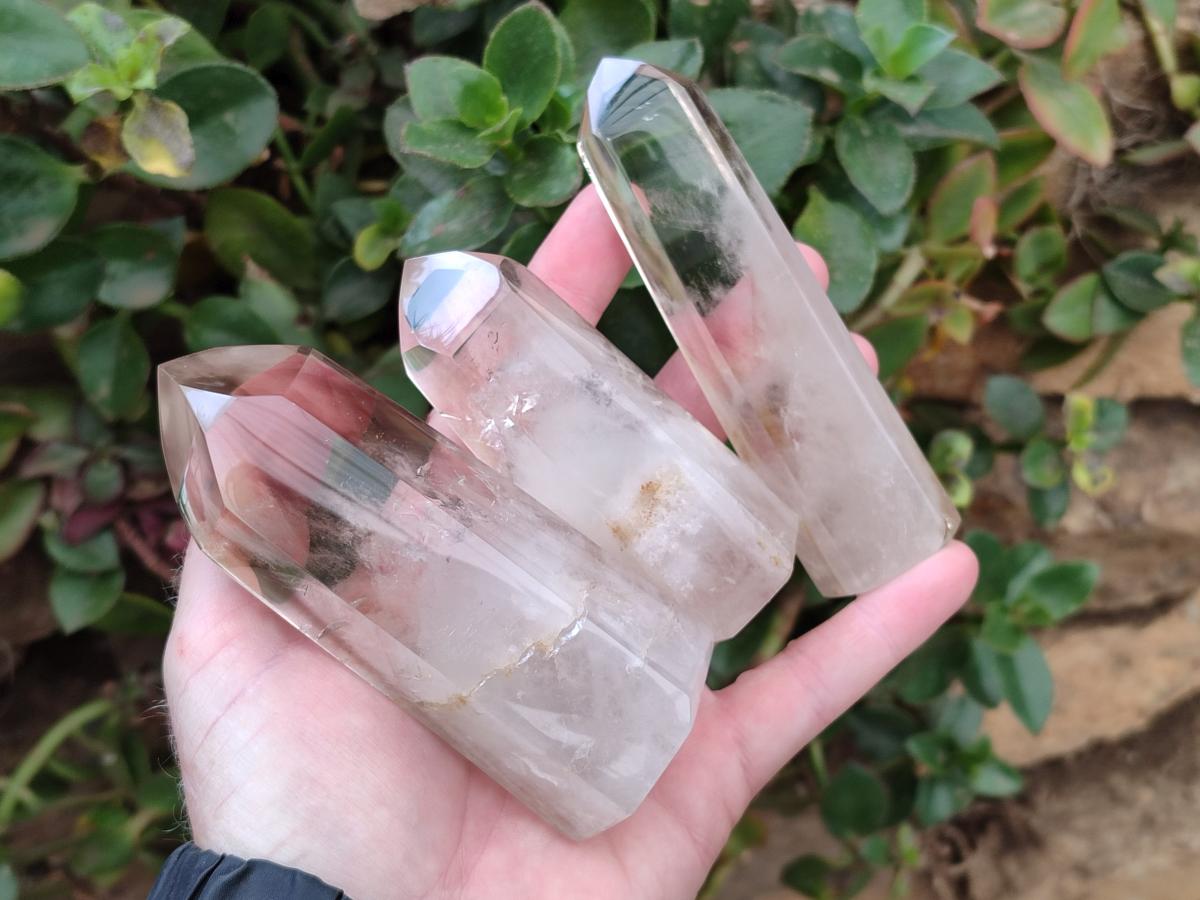 Polished Wispy Phantom Smokey Quartz Crystals x 6 From Madagascar