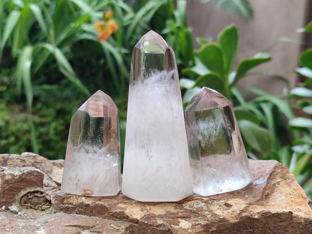 Polished Wispy Phantom Smokey Quartz Crystals x 6 From Madagascar