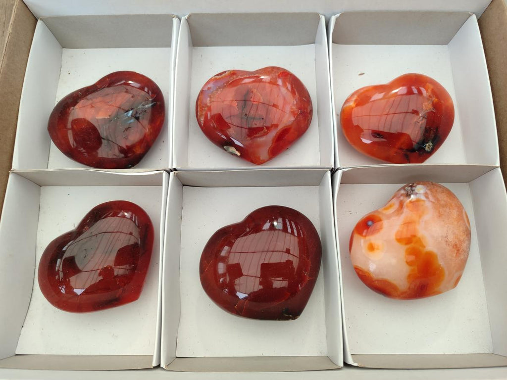 Polished Carnelian Agate Gemstone Hearts x 6 From Madagascar - Toprock Gemstones and Minerals 