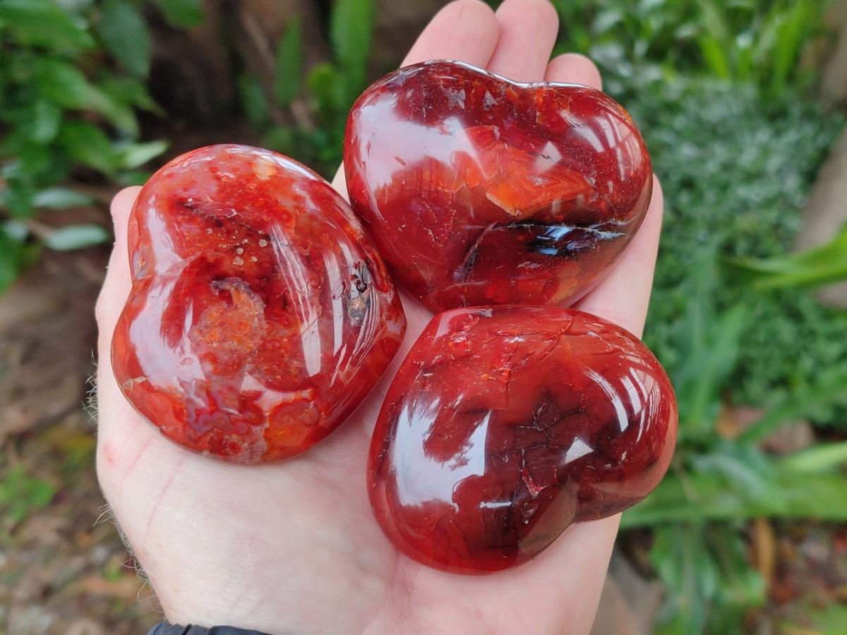 Polished Carnelian Agate Gemstone Hearts x 6 From Madagascar - Toprock Gemstones and Minerals 