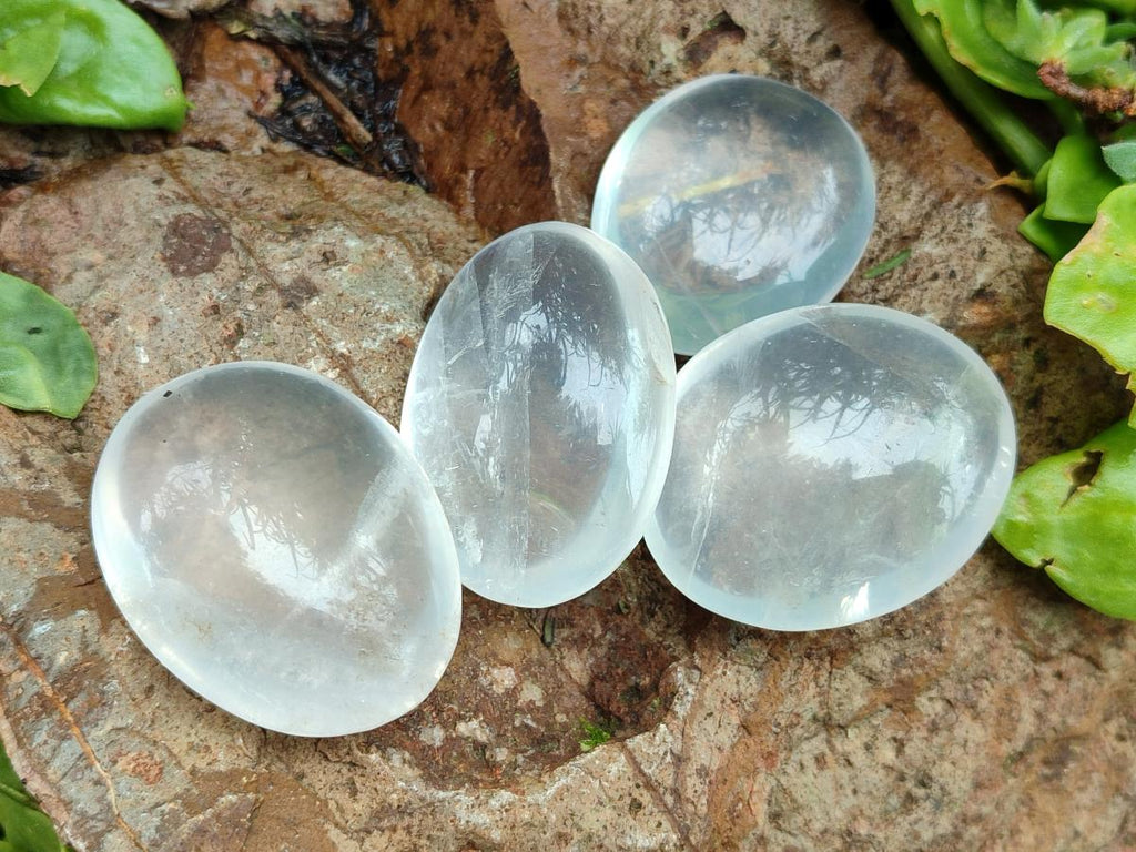 Polished Small Girasol Pearl Quartz Palm Stones x 35 From Ambatondrazaka, Madagascar