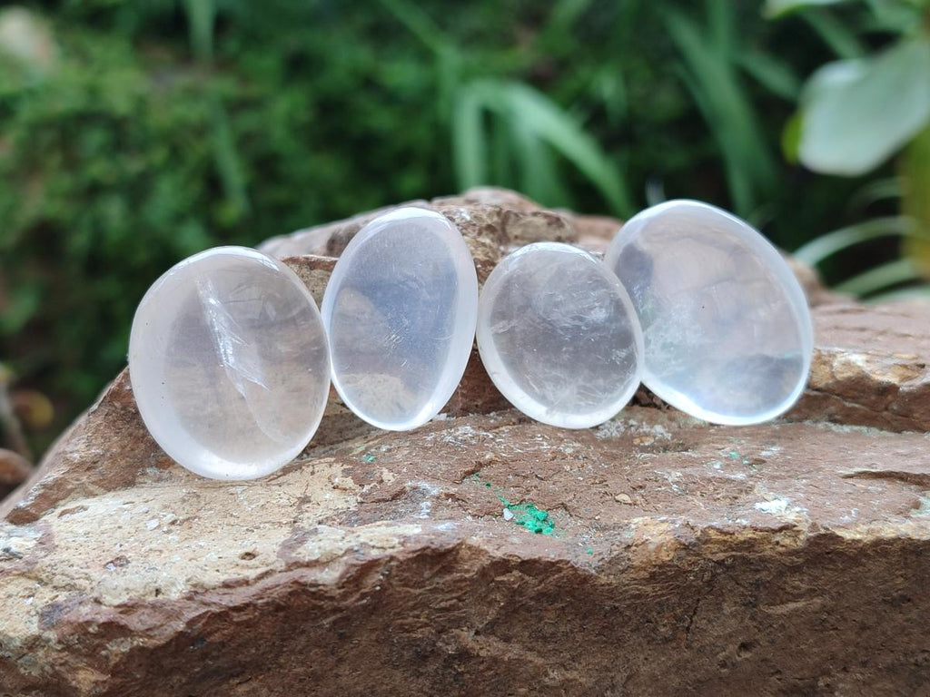 Polished Small Girasol Pearl Quartz Palm Stones x 35 From Ambatondrazaka, Madagascar