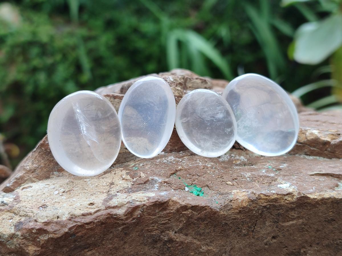 Polished Small Girasol Pearl Quartz Palm Stones x 35 From Ambatondrazaka, Madagascar