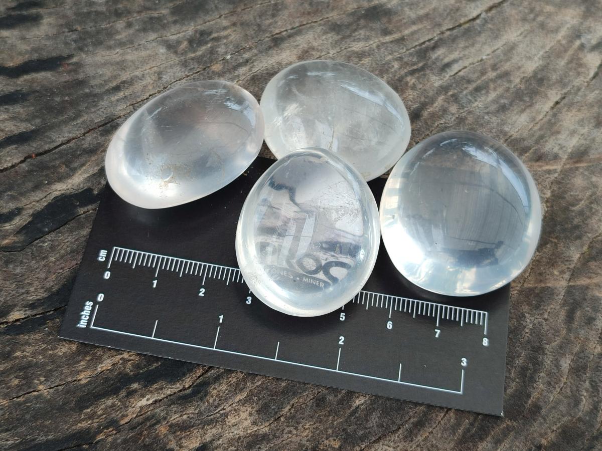 Polished Small Girasol Pearl Quartz Palm Stones x 35 From Ambatondrazaka, Madagascar