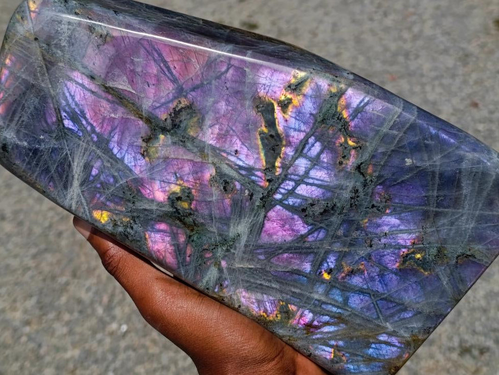 Polished XL Rare Purple Sunset Flash Labradorite Standing Free Form x 1 From Madagascar