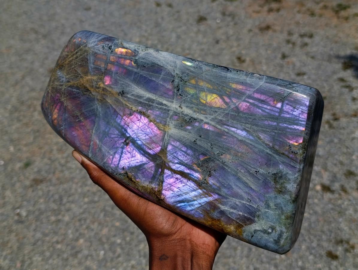 Polished XL Rare Purple Sunset Flash Labradorite Standing Free Form x 1 From Madagascar